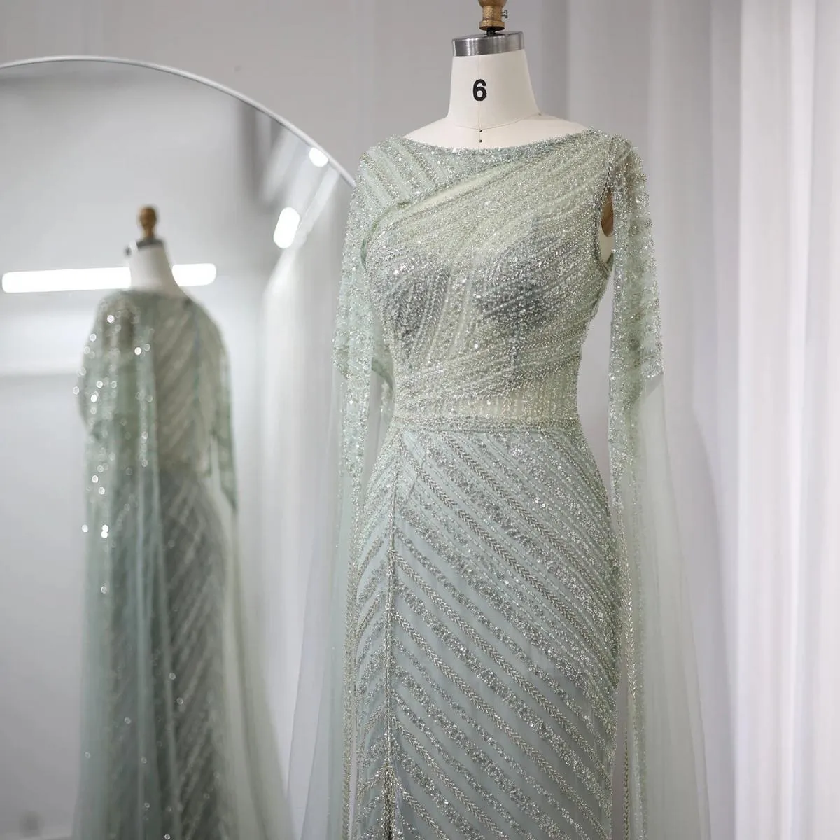 Sharon Said Abito da sera Dubai blu sirena arabo con maniche a mantella Abiti da cerimonia da donna di lusso taglie forti