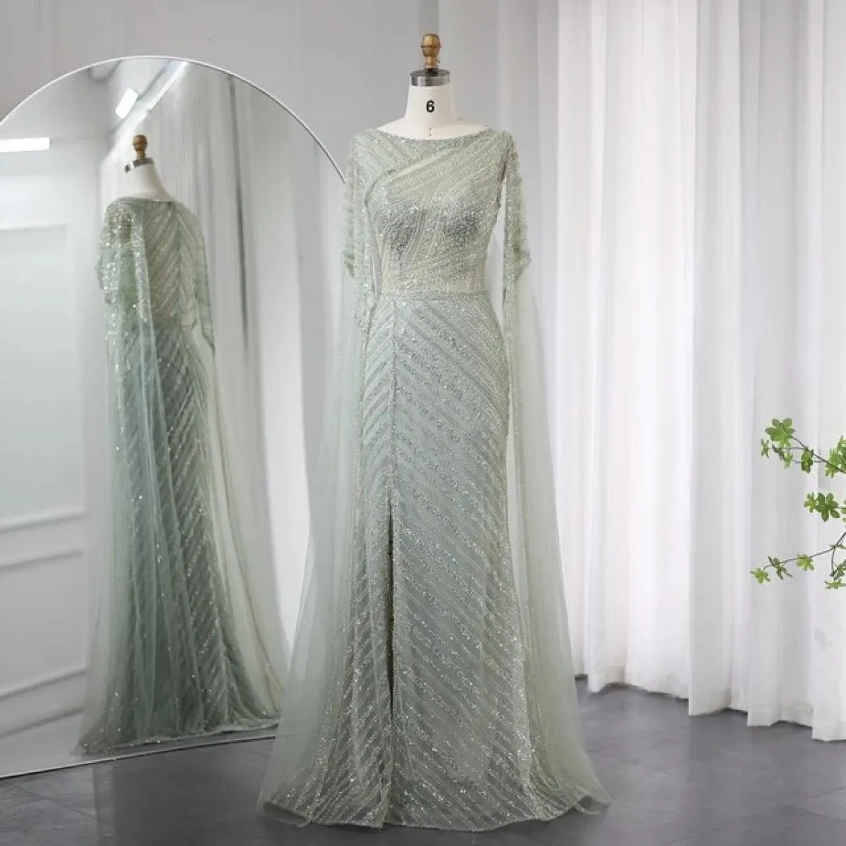 Sharon Said Abito da sera Dubai blu sirena arabo con maniche a mantella Abiti da cerimonia da donna di lusso taglie forti