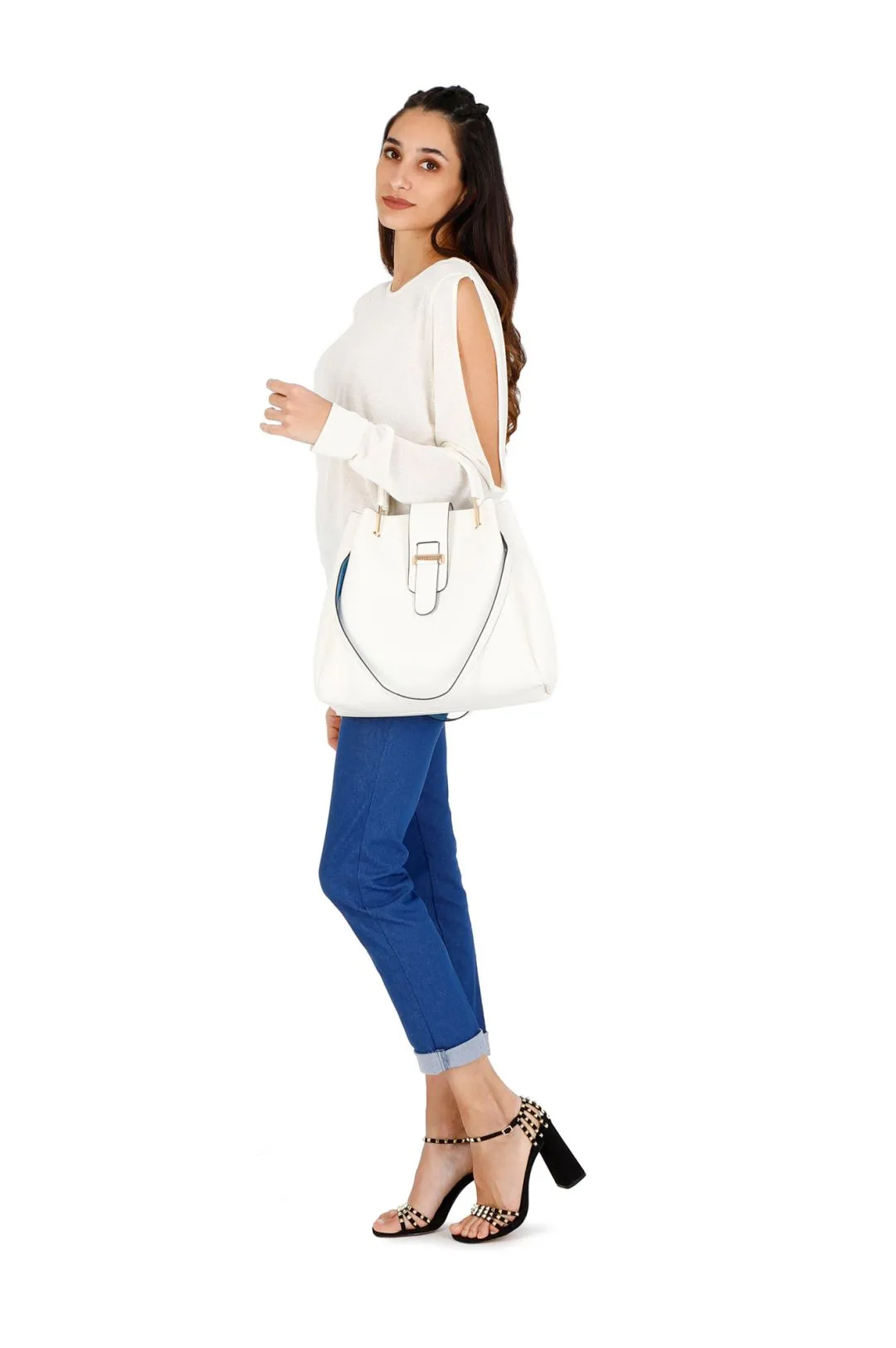 Shopping bag con manico di metallo rivestito
