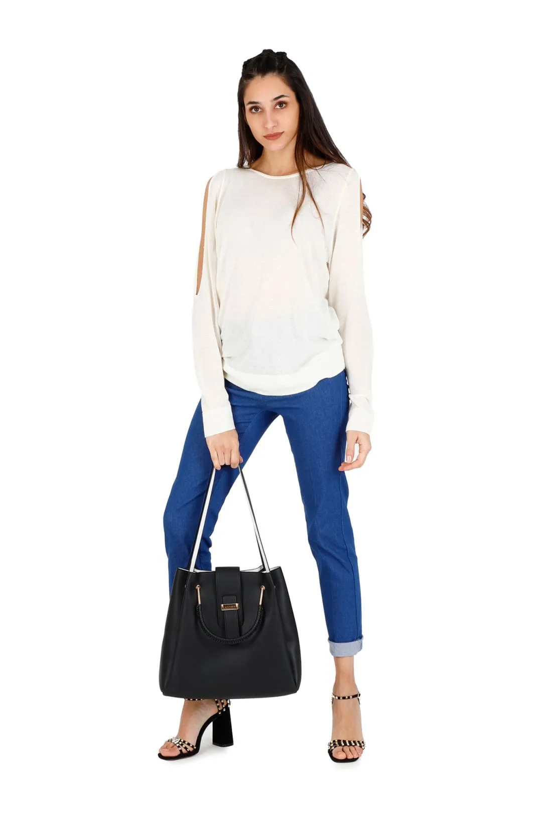 Shopping bag con manico di metallo rivestito