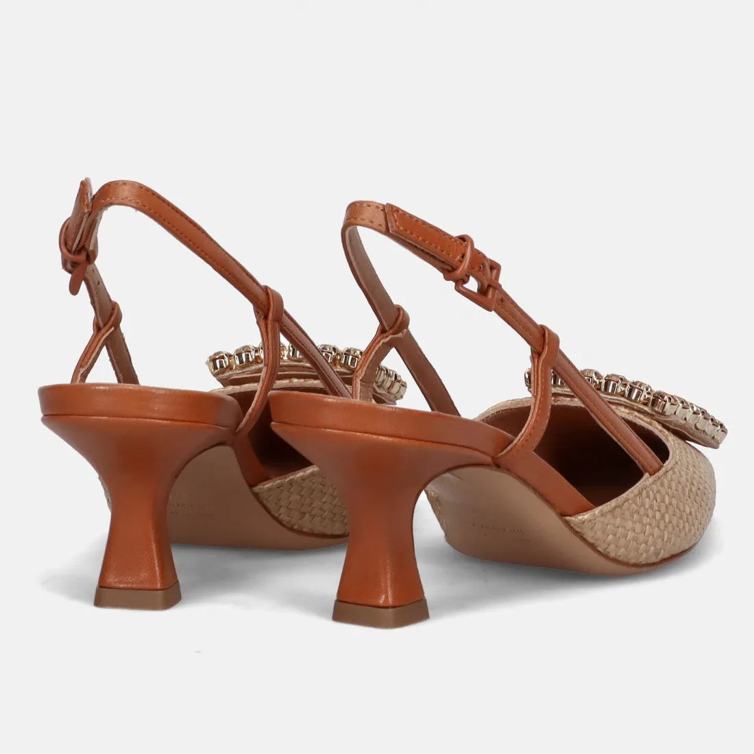 Slingback Roberto Festa Stefi in rafia beige e pelle cuoio