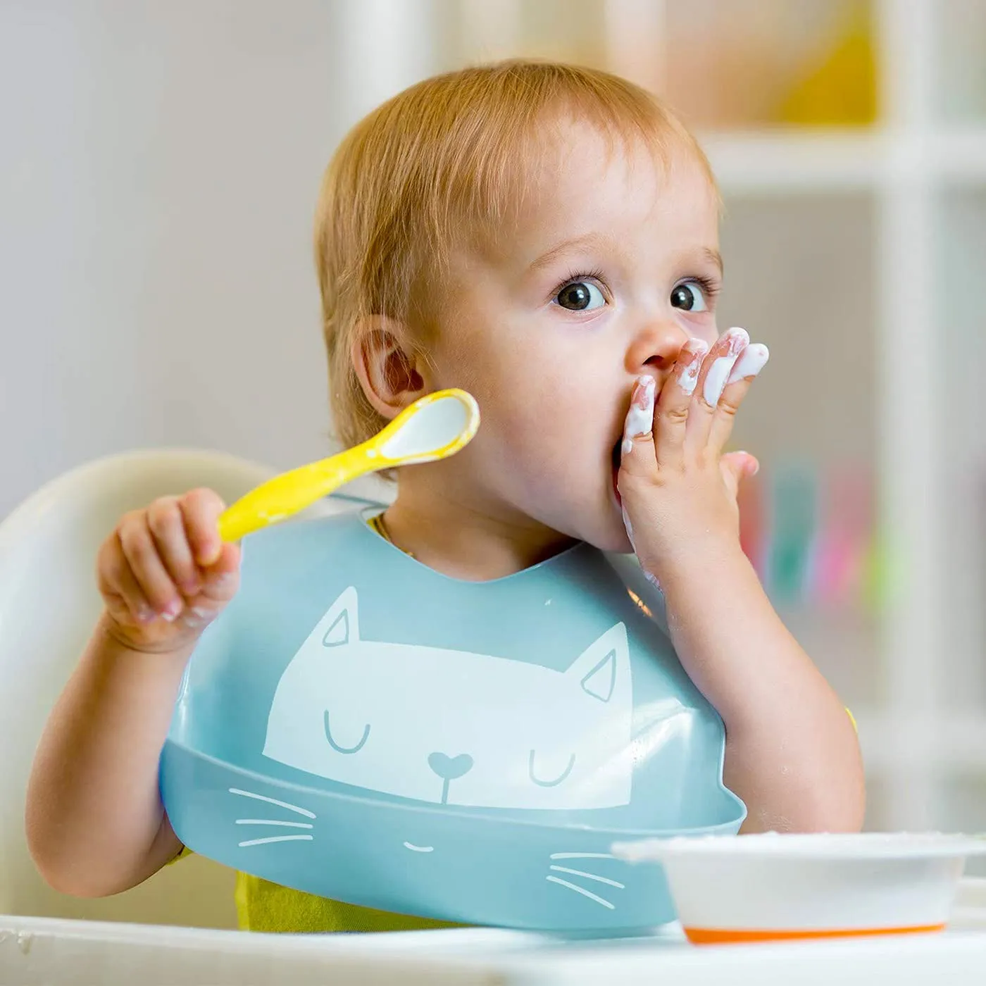 SLOSH Bavaglino Silicone Impermeabile con Tasca Lavabile Bavaglino Raccoglipappa de 6 Meses a 6 Aos Bavaglini Pappa Bambini (Blu
