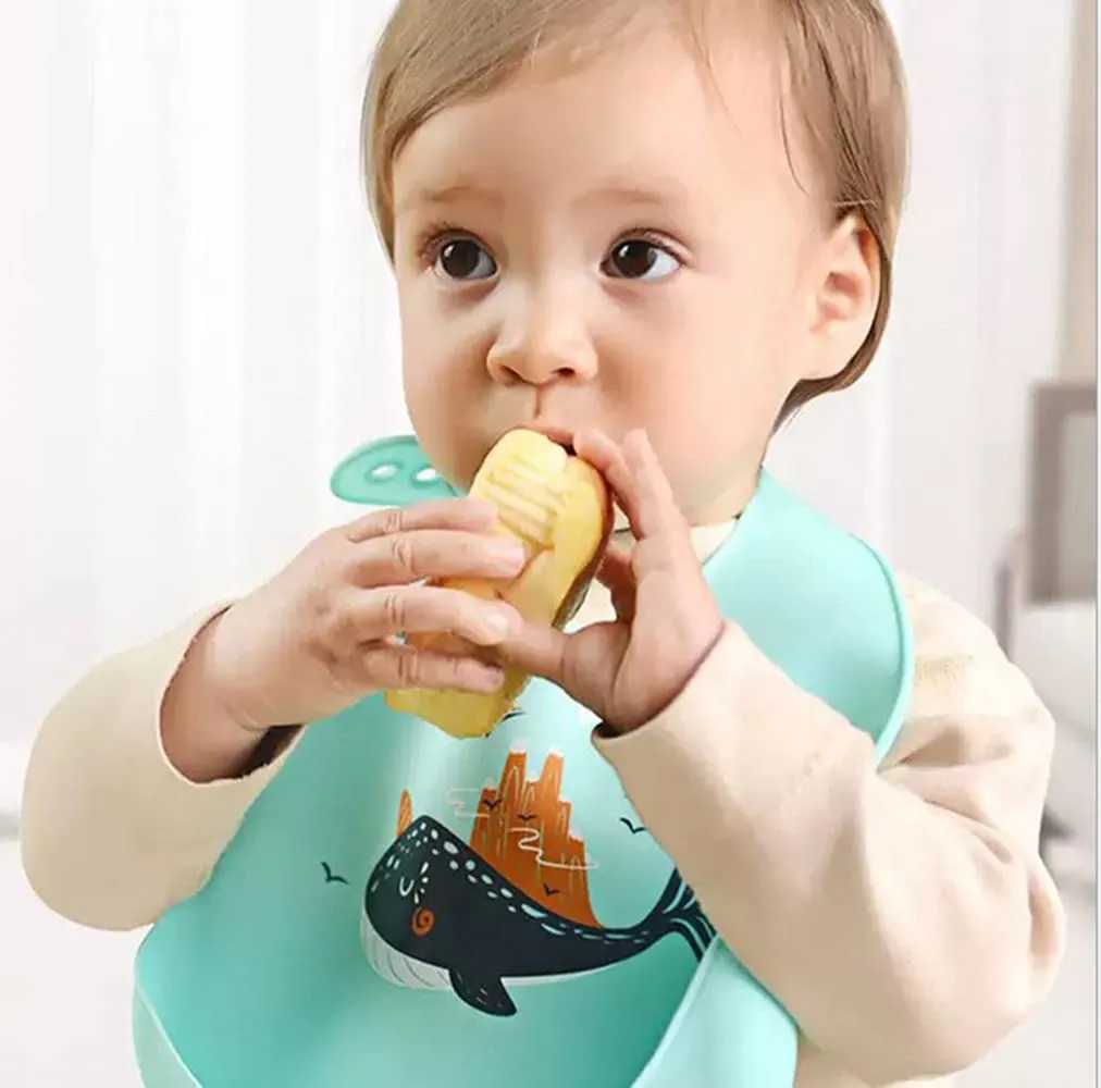 SLOSH Bavaglino Silicone Impermeabile con Tasca Lavabile Bavaglino Raccoglipappa de 6 Meses a 6 Aos Bavaglini Pappa Bambini (Blu