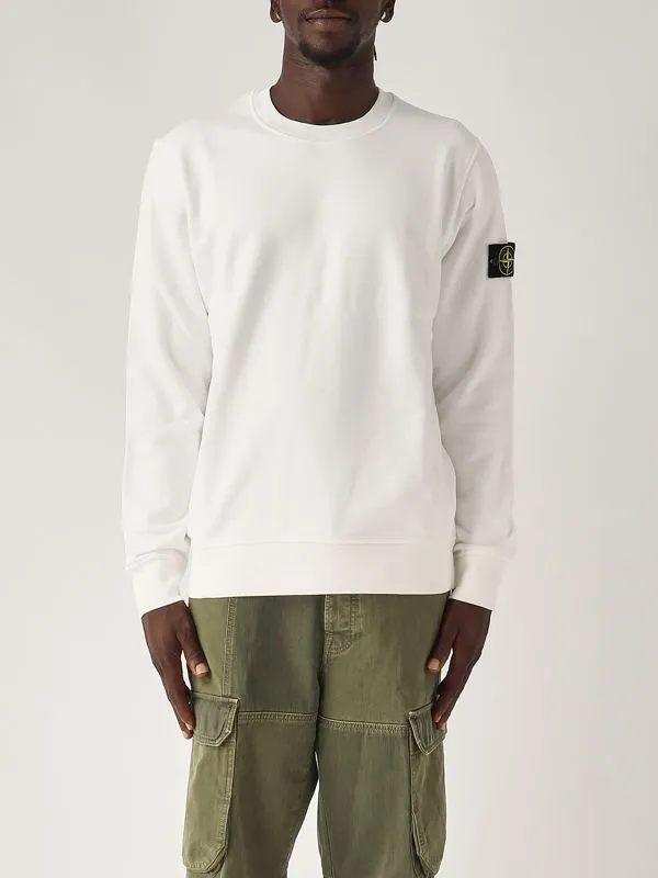 STONE ISLAND  Felpa uomo Stone Island girocollo in pile di cotone Bianco