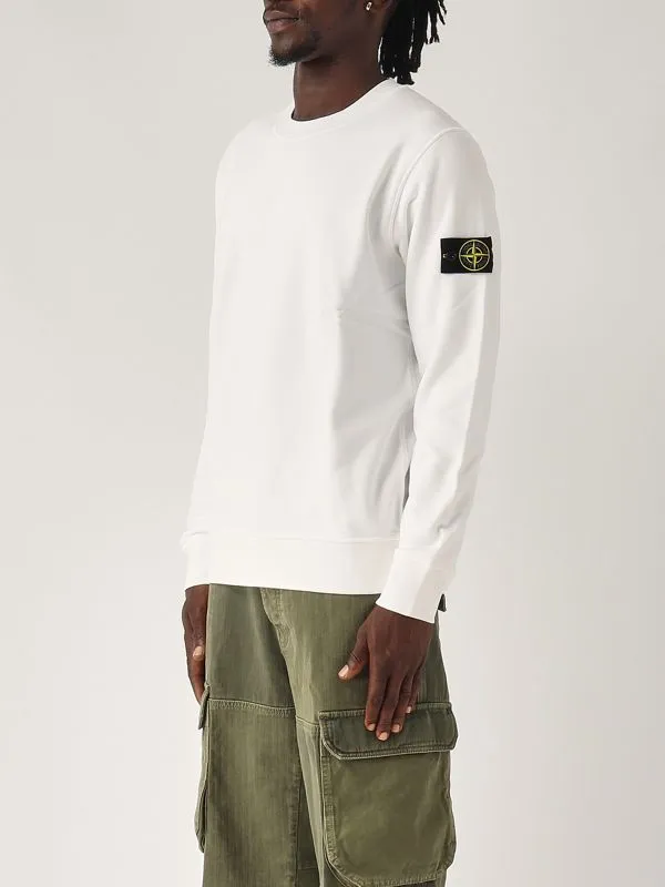 STONE ISLAND  Felpa uomo Stone Island girocollo in pile di cotone Bianco