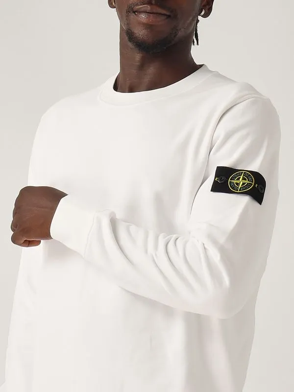 STONE ISLAND  Felpa uomo Stone Island girocollo in pile di cotone Bianco