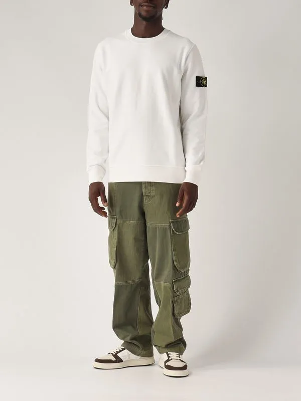 STONE ISLAND  Felpa uomo Stone Island girocollo in pile di cotone Bianco
