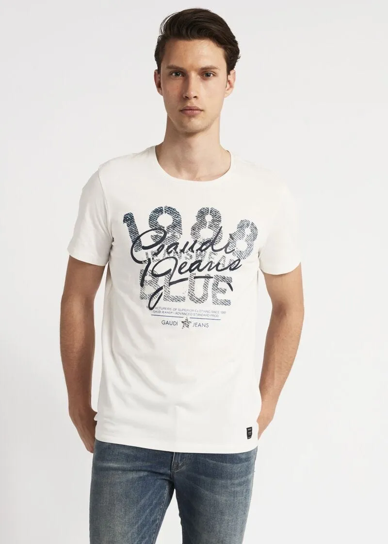 T-shirt con stampa denim