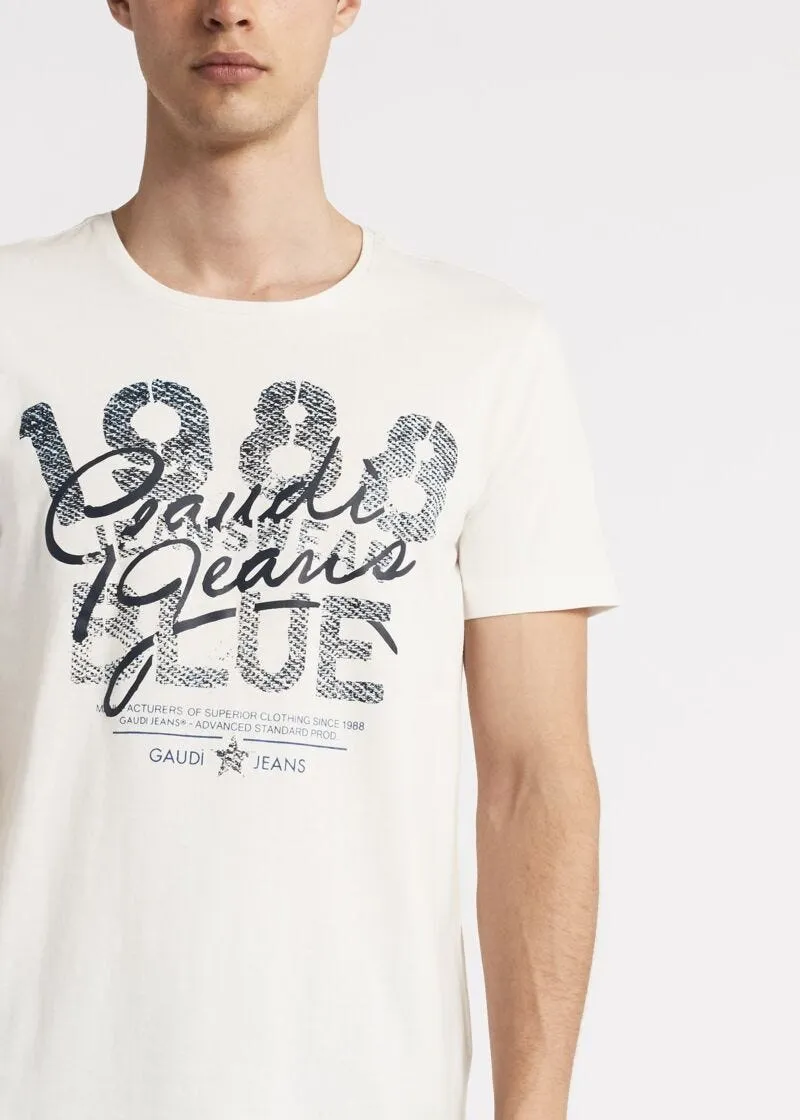 T-shirt con stampa denim
