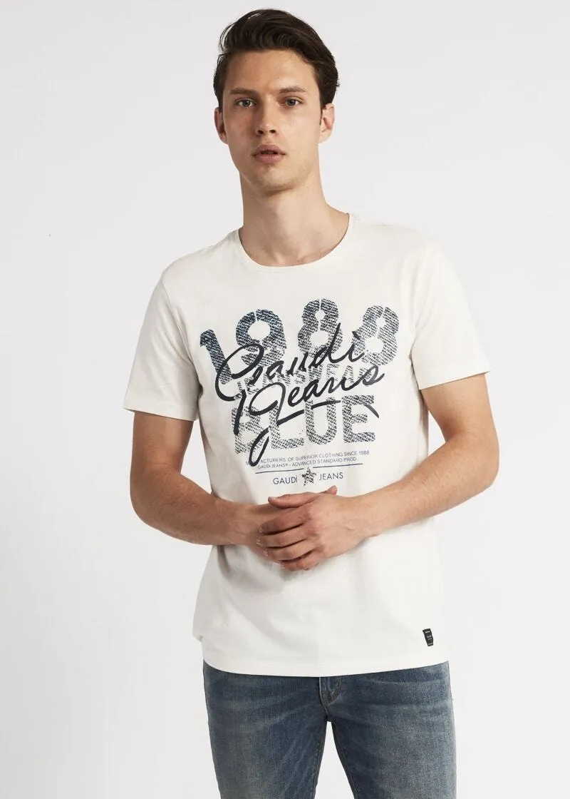 T-shirt con stampa denim