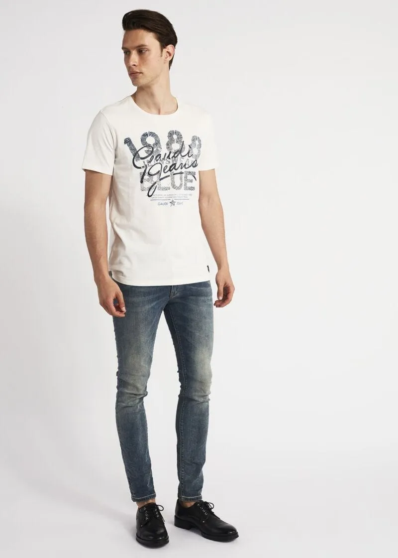 T-shirt con stampa denim