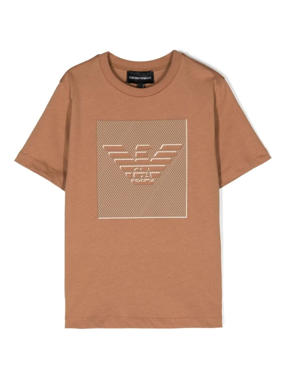 T-shirt per bambino Emporio Armani Kids marrone con stampa centrale Aquila effetto goffrato