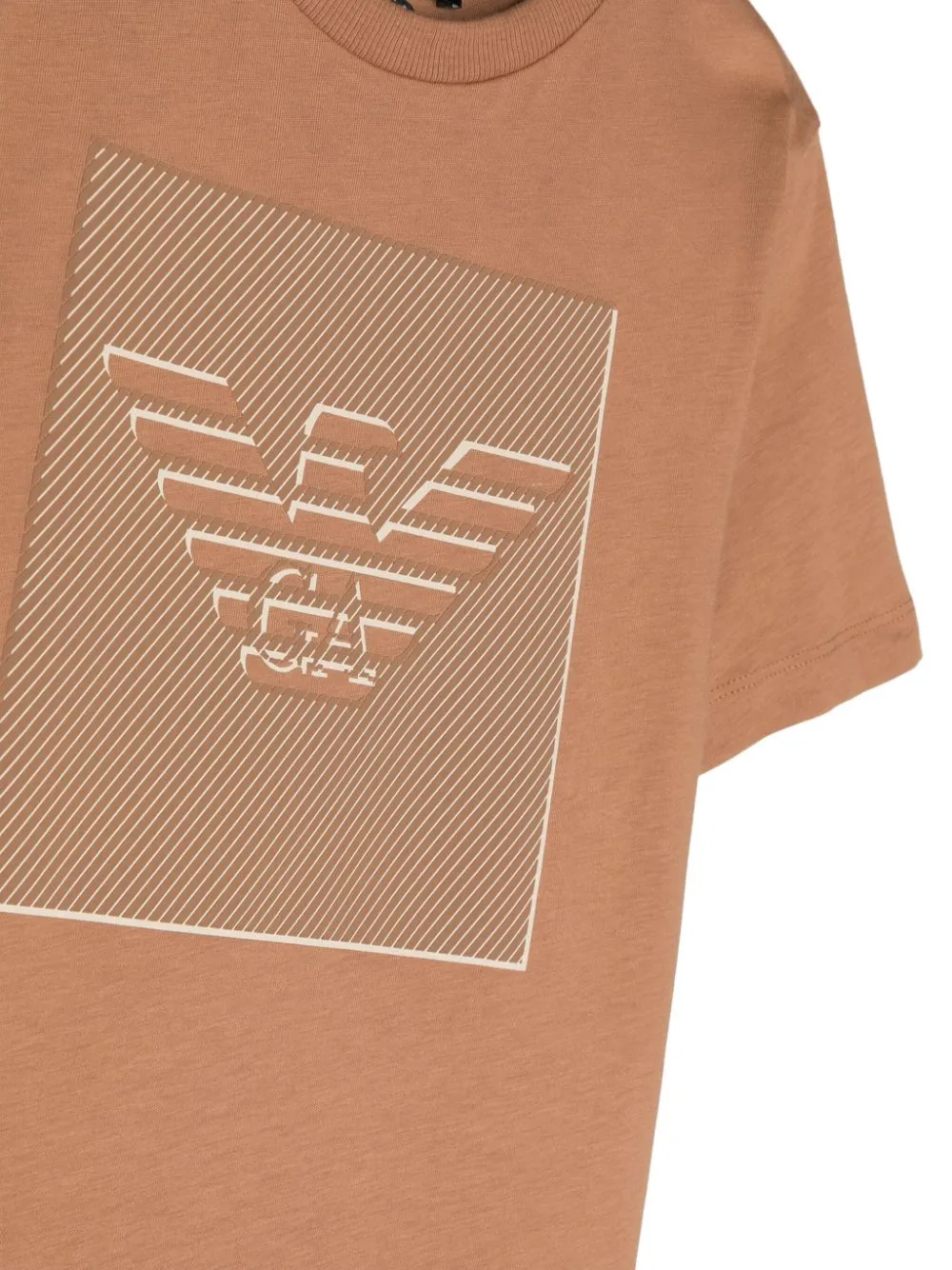 T-shirt per bambino Emporio Armani Kids marrone con stampa centrale Aquila effetto goffrato