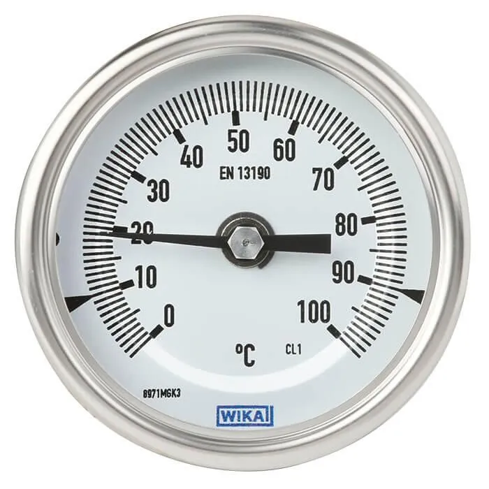 Termometro a quadrante WIKA, 0 → 250 °C Classe 1 secondo EN 13190, Ø quadrante 100mm, Quadrante