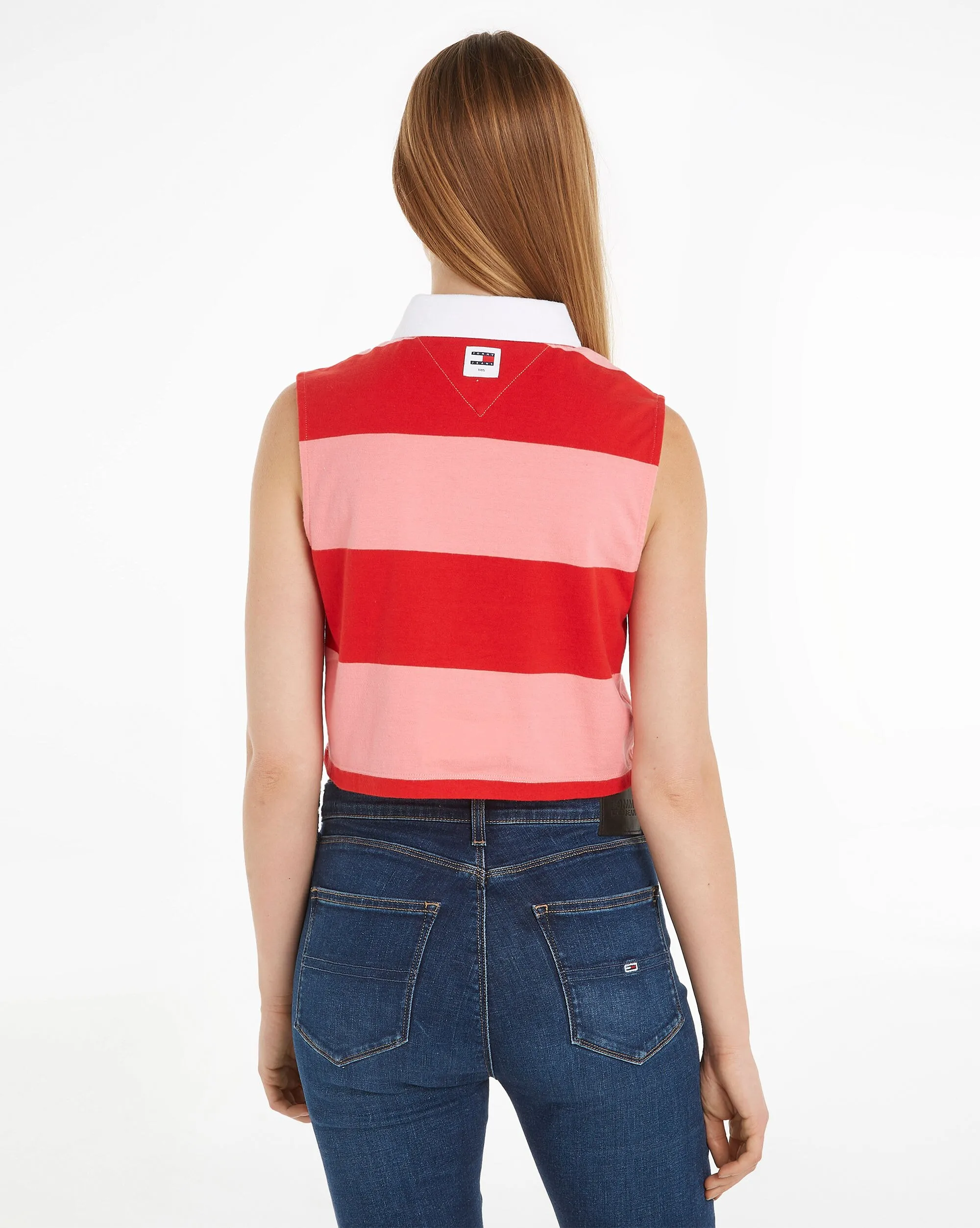 Tommy Hilfiger Polo A Maniche Lunghe Letterman a Righe Rosa Donna