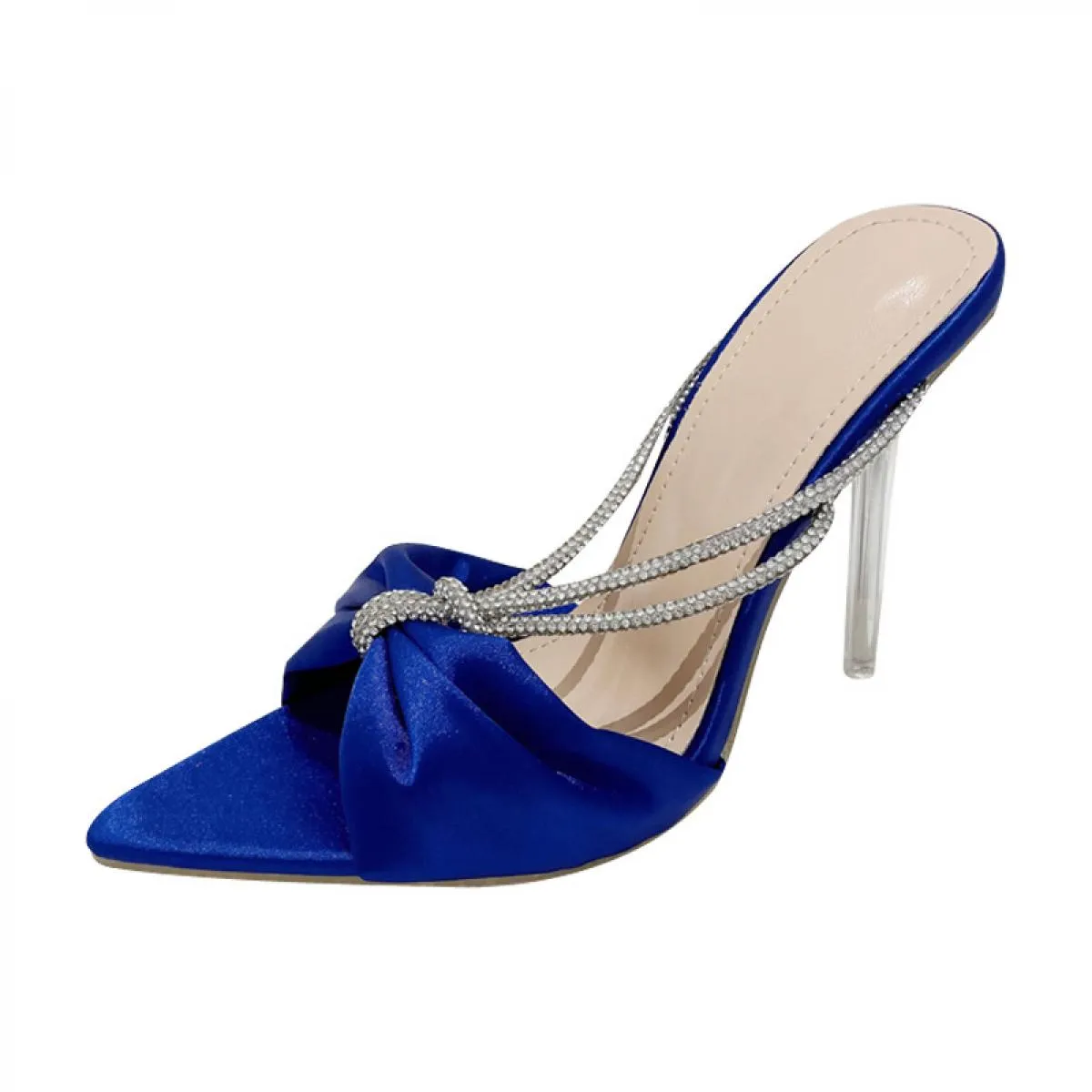 Tstctb Pantofole da donna in cristallo di raso Party Fashion Scarpe a punta trasparenti con tacco a spillo in perspex Scarpe da