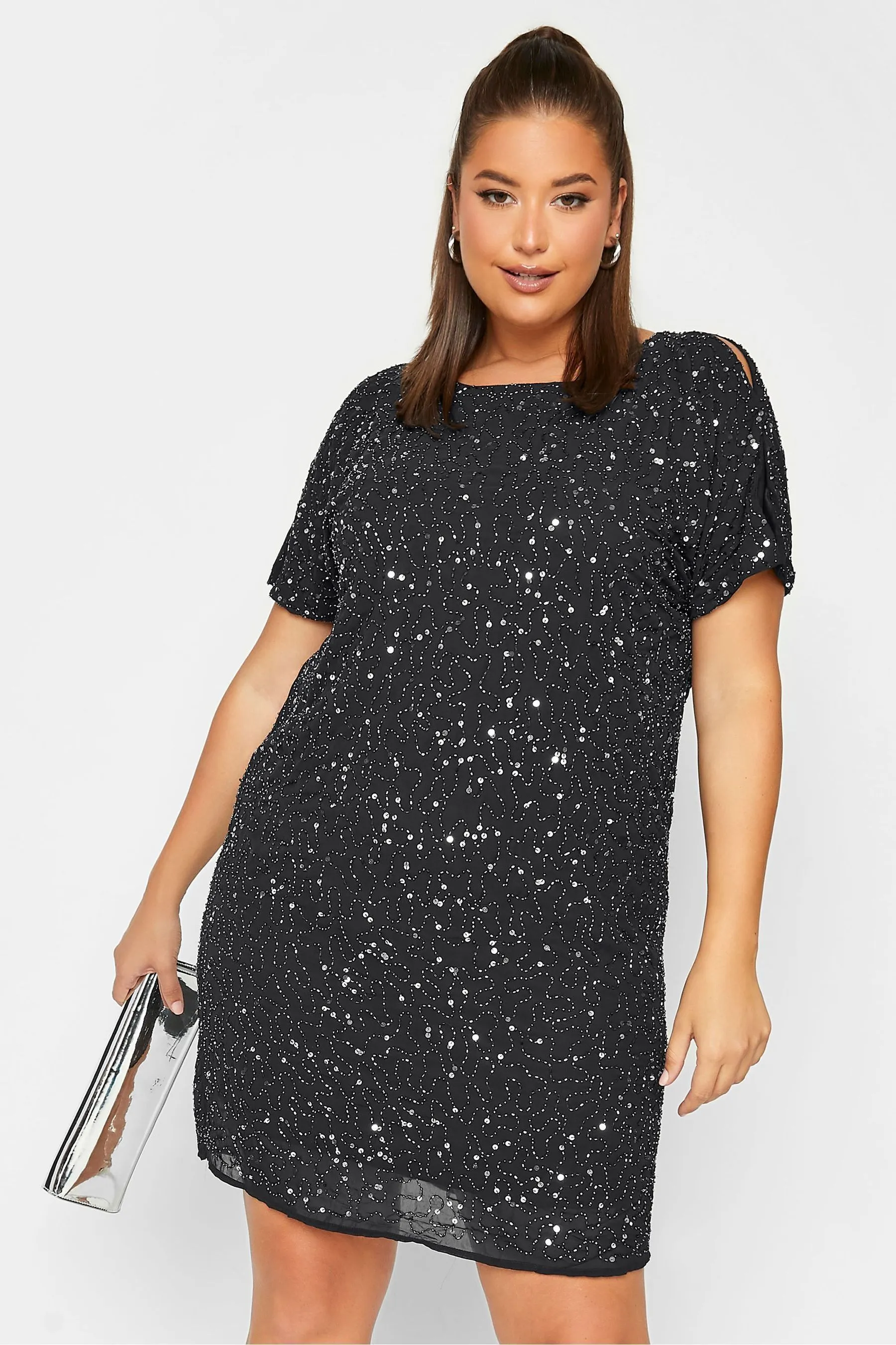 Yours Curve Luxe Paillettes - Abito a mantella decorato a mano con spalle scoperte