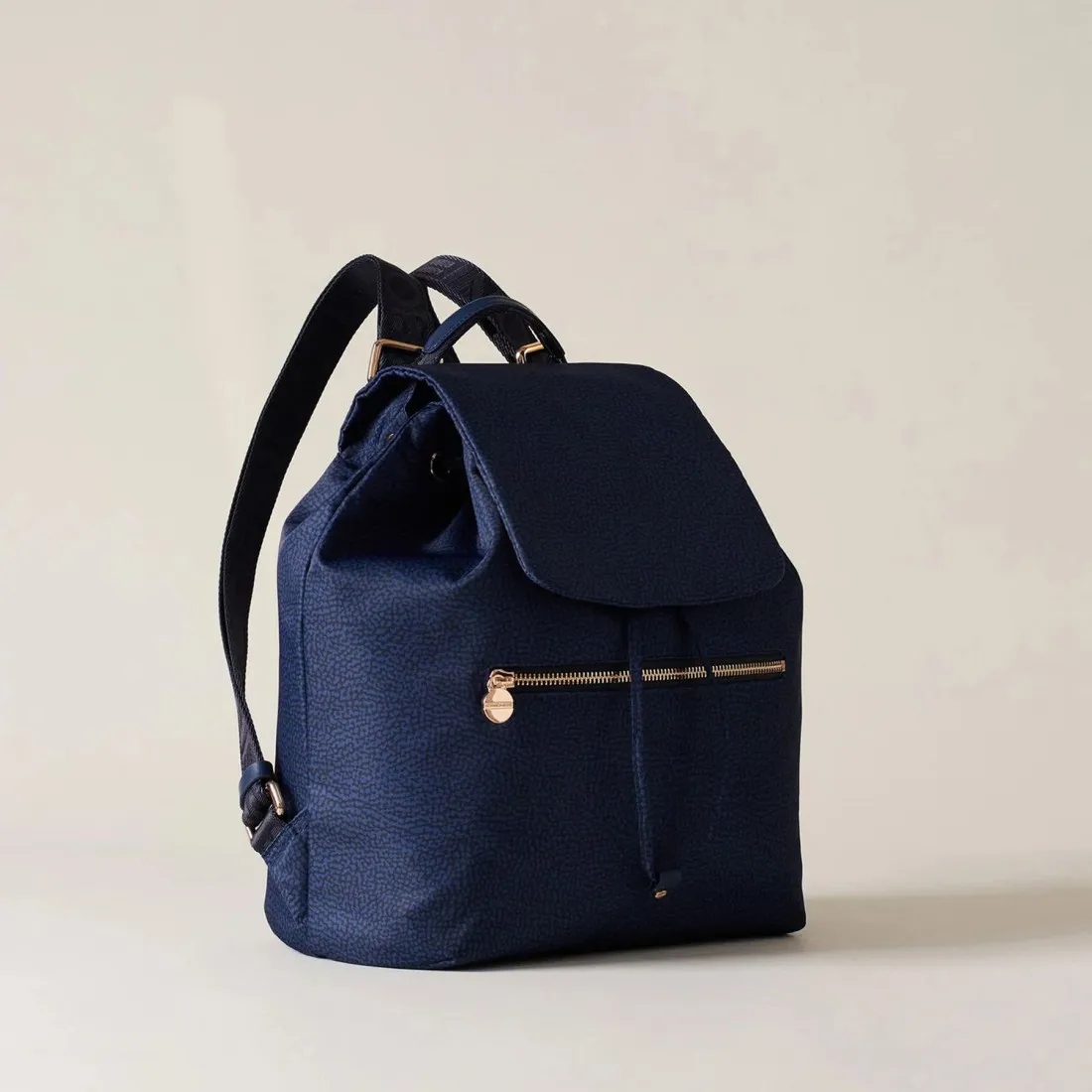 Zaino Borbonese Eco Line Medium in nylon OP riciclato e pelle blu