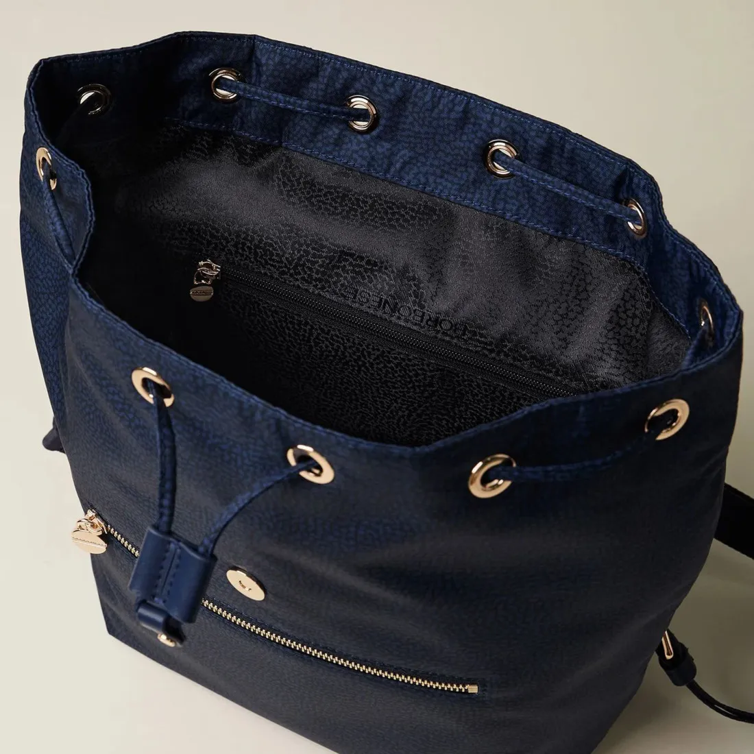 Zaino Borbonese Eco Line Medium in nylon OP riciclato e pelle blu