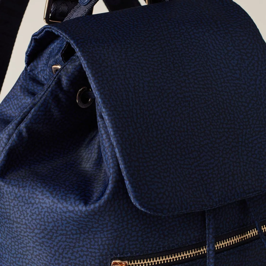 Zaino Borbonese Eco Line Medium in nylon OP riciclato e pelle blu